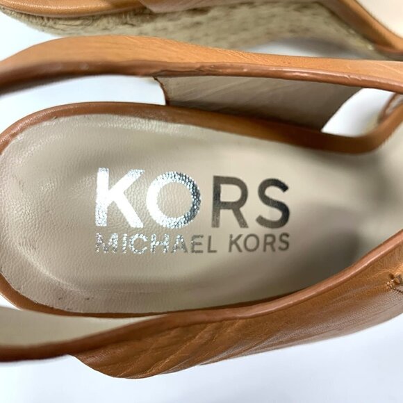 Michael Kors Windsor Platform Wedge Espadrille Sandals Tan Leather, Size 9M IOB - Picture 7 of 10
